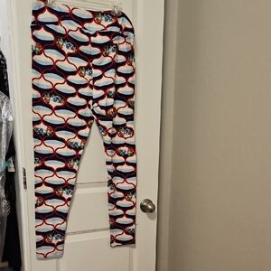 LuLaRoe Red and Blue Leggings Vibrant Geometric Design
